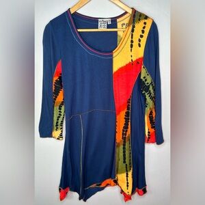 Parsley & Sage Boho Patchwork Tie-Dye Tunic Top